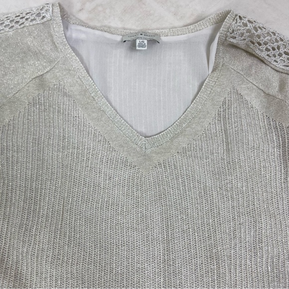 Lucky Brand ecru metallic linen bled crochet sweater shirt ruffle top.Size Large - Picture 7 of 13